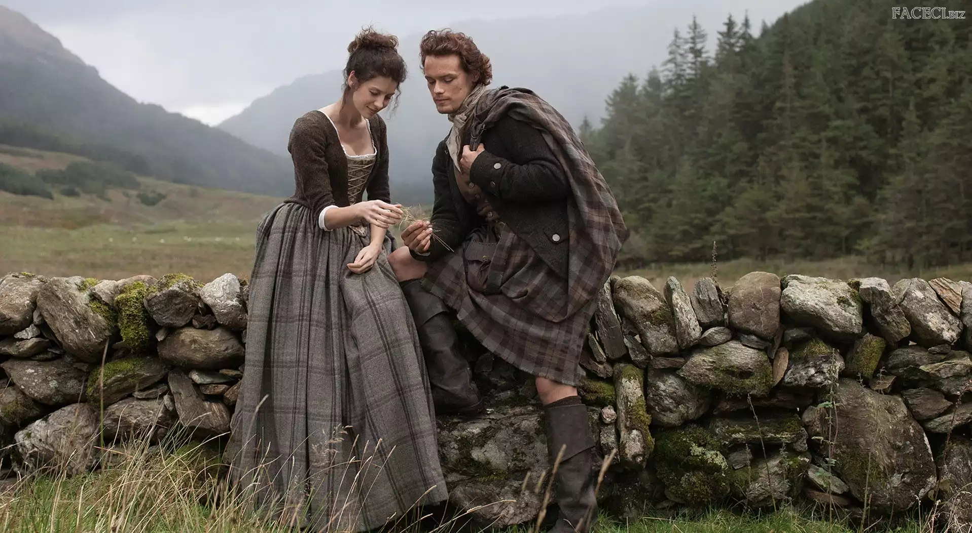 Góry, Dziewczyna, Outlander, Mur, Kamienny, Przygodowy, Film, Mężczyzna