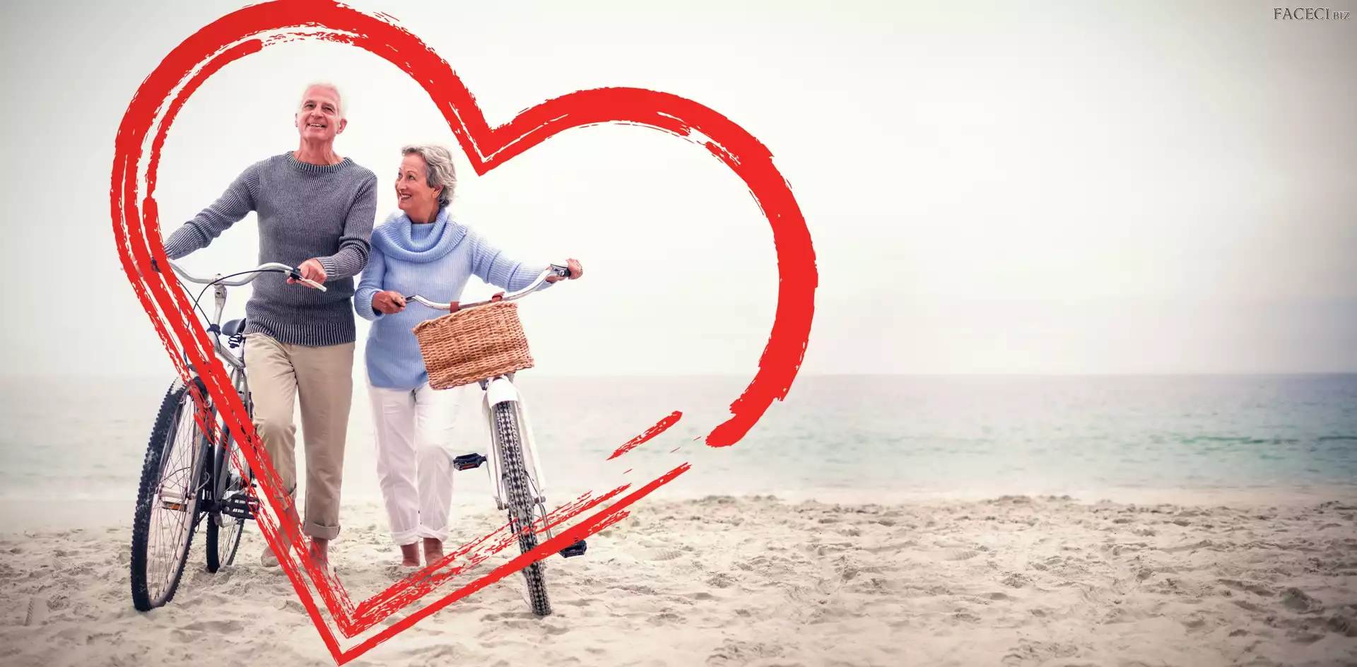 Serce, Rowery, Kobieta, Mężczyzna, Plaża